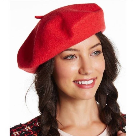 Halogen Red Wool Blend Beret Beanie Hat 